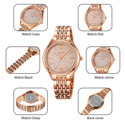 Women's Quartz Watch Rose Gold with Rhinestones - 2030