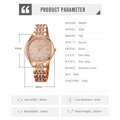 Women's Quartz Watch Rose Gold with Rhinestones - 2030