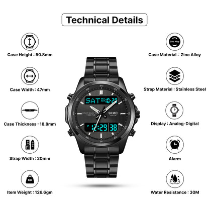 Skmei Analog-Digital Analog Dial Stainless Steel Strap Watch for Men - 2049