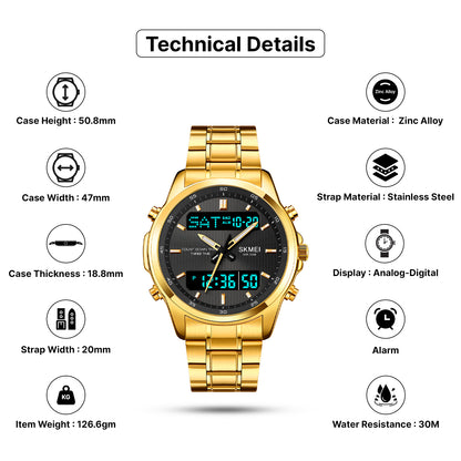 Skmei Analog-Digital Analog Dial Stainless Steel Strap Watch for Men - 2049