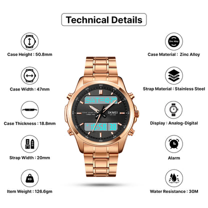 Skmei Analog-Digital Analog Dial Stainless Steel Strap Watch for Men - 2049