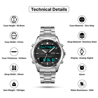 Skmei Analog-Digital Analog Dial Stainless Steel Strap Watch for Men - 2049