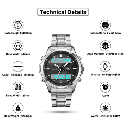 Skmei Analog-Digital Analog Dial Stainless Steel Strap Watch for Men - 2049