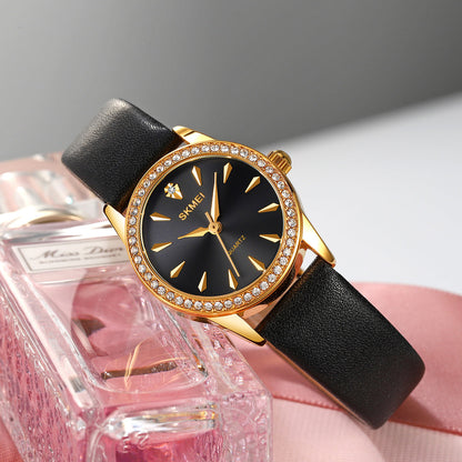 Women's Quartz Watch with Rhinestone Bezel - 2086