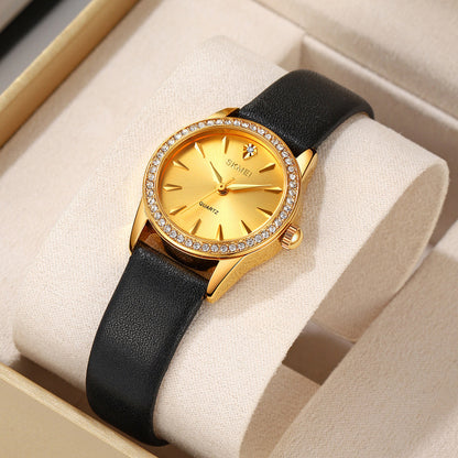 Women's Quartz Watch with Rhinestone Bezel - 2086