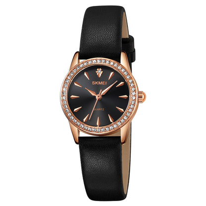 Women's Quartz Watch with Rhinestone Bezel - 2086