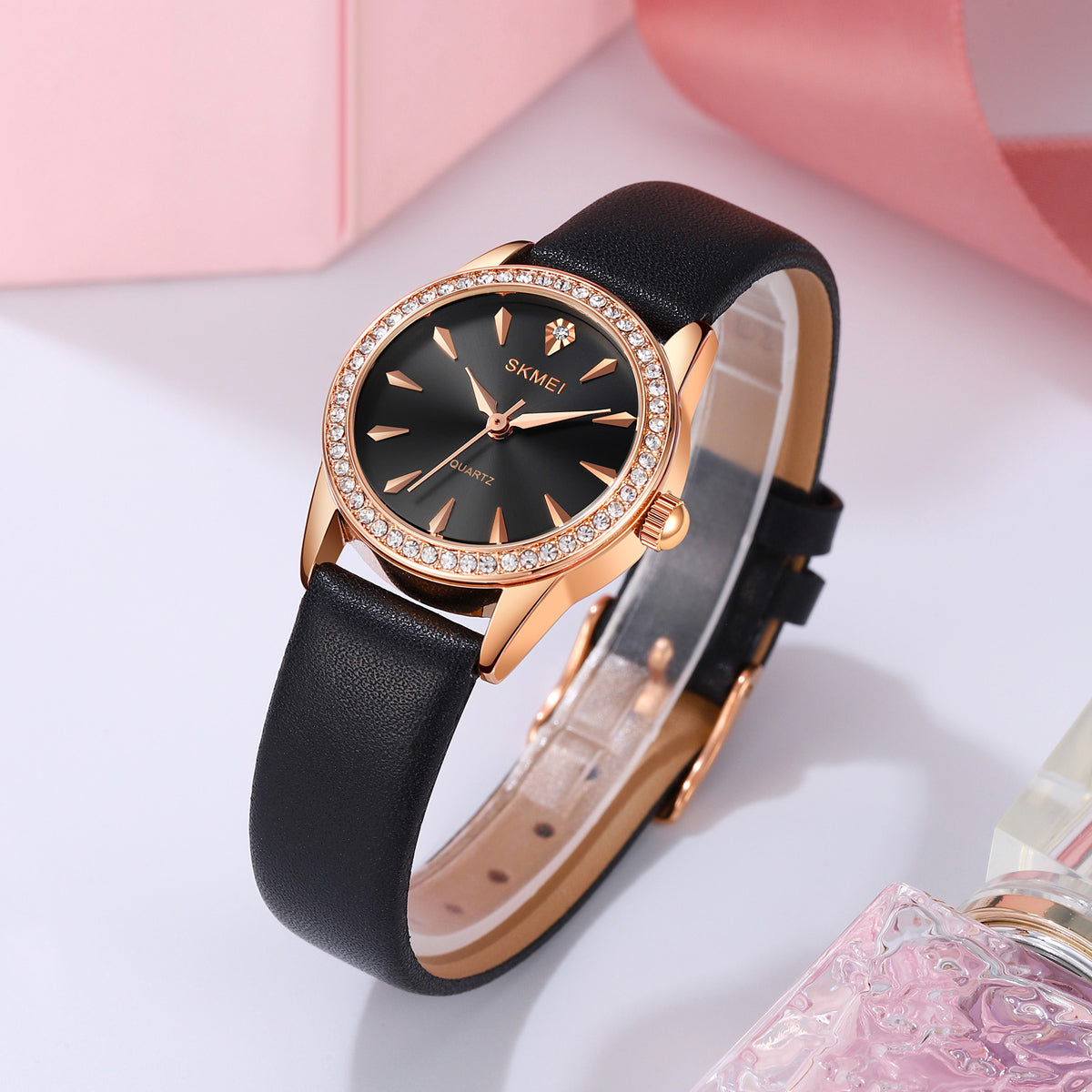 Women's Quartz Watch with Rhinestone Bezel - 2086