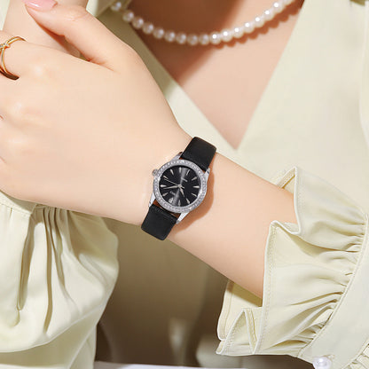 Women's Quartz Watch with Rhinestone Bezel - 2086