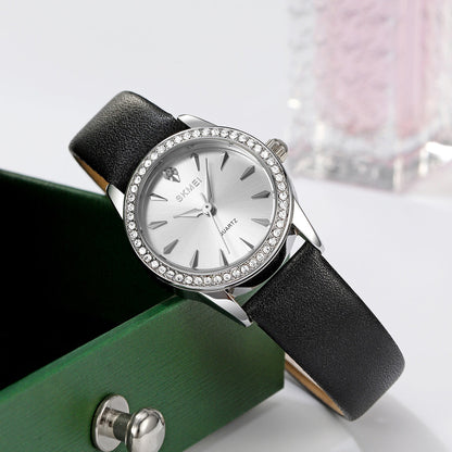 Women's Quartz Watch with Rhinestone Bezel - 2086