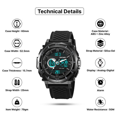 Skmei Digital Dial Silica Gel Strap Watch for Men - 2098