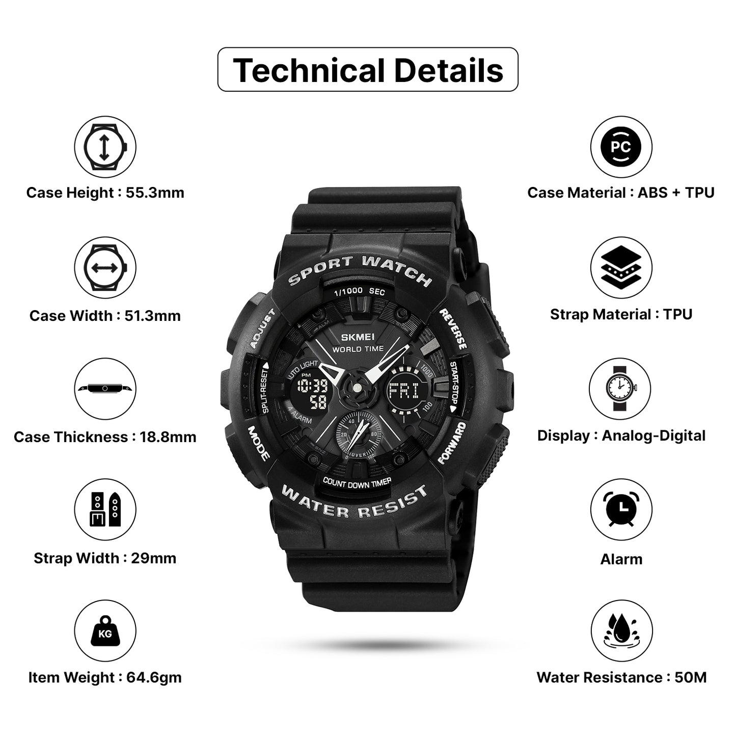 Skmei Analog-Digital Dial TPU Strap Watch for Men - 2118