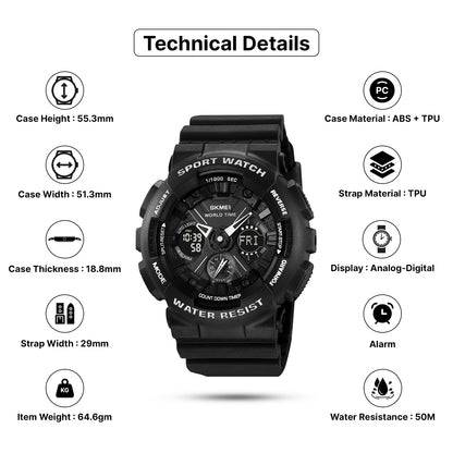 Skmei Analog-Digital Dial TPU Strap Watch for Men - 2118
