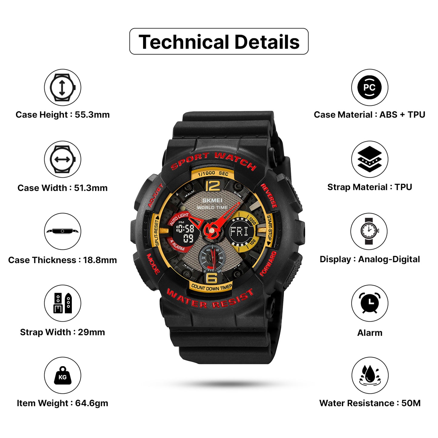 Skmei Analog-Digital Dial TPU Strap Watch for Men - 2118