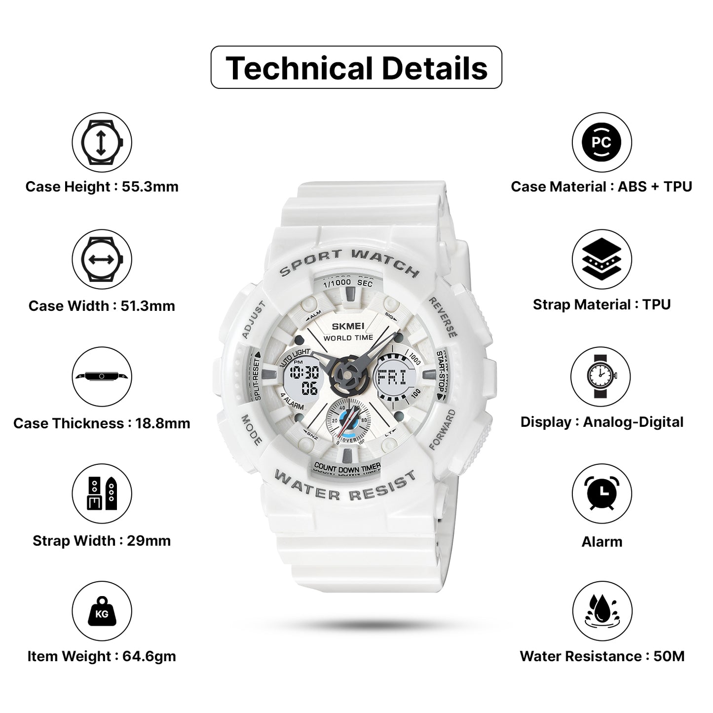 Skmei Analog-Digital Dial TPU Strap Watch for Men - 2118
