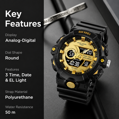 Premium Analog Digital Sports Watch for Men with Rugged Outdoor Design and Multi Function Display