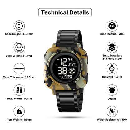 Skmei Digital Camo Dial Stainless Steel Strap Watch for Men - 2131