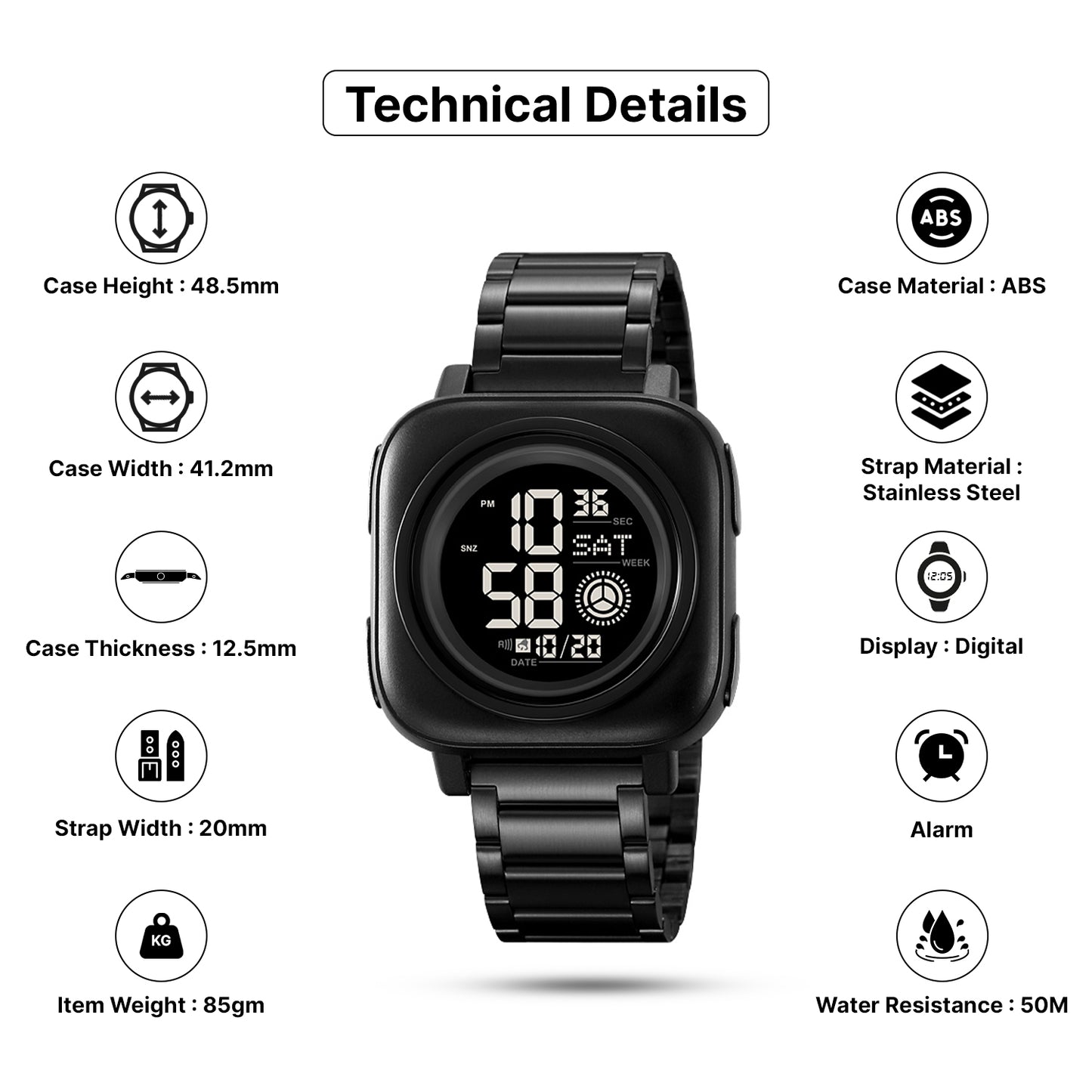 Skmei Digital Camo Dial Stainless Steel Strap Watch for Men - 2131