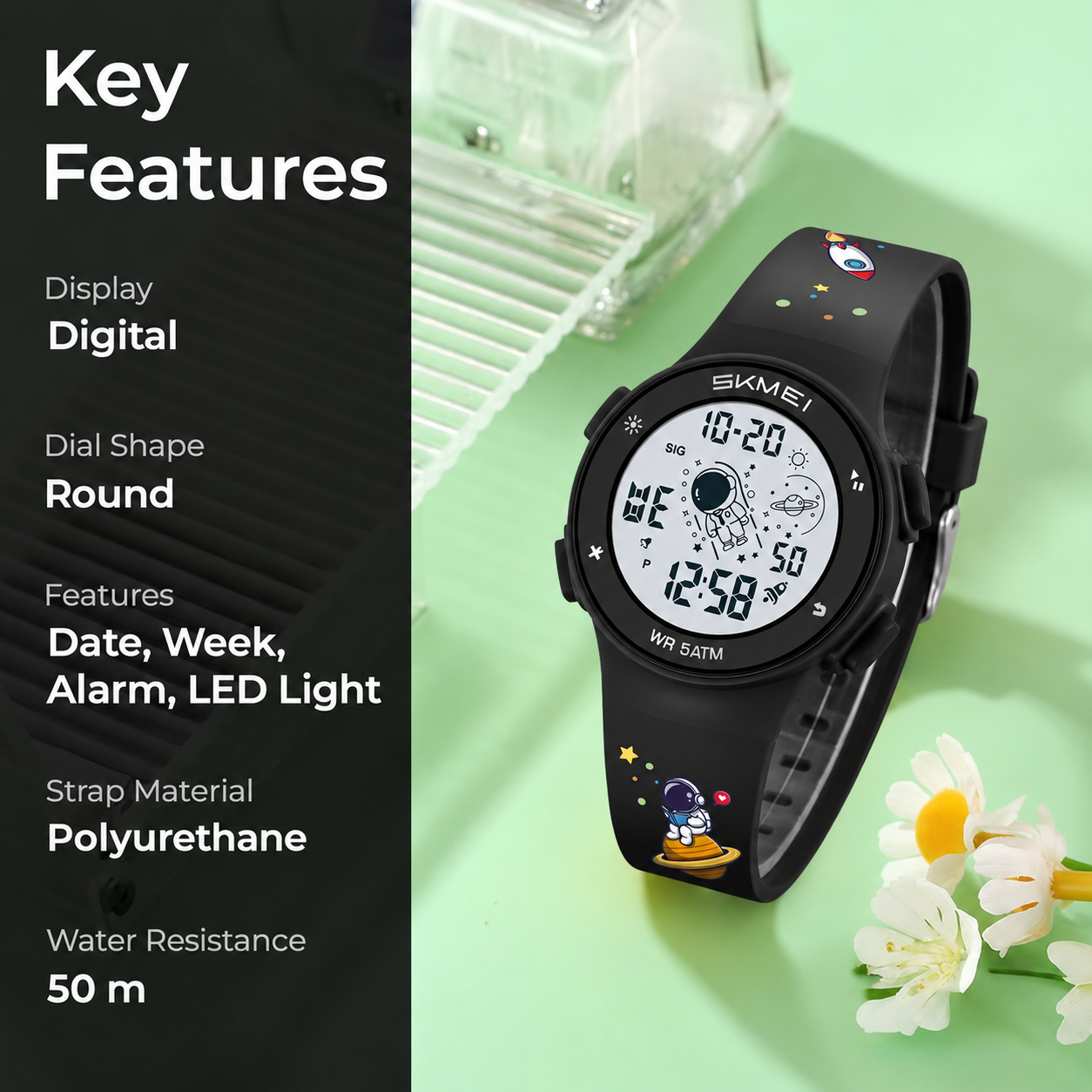Kids Digital Watch with Cartoon Space Design and Soft Comfortable Strap for Daily Wear