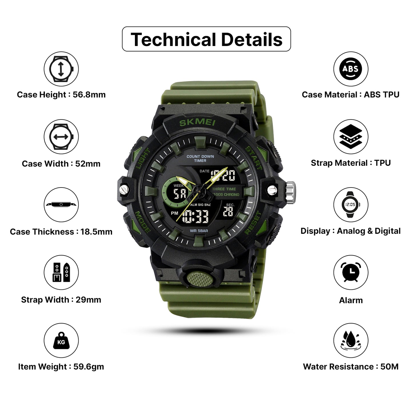 Skmei  Analog-Digital Dial TPU Strap Watch for Men - 2225