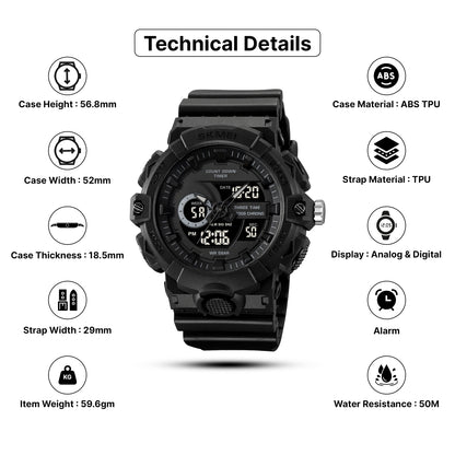 Skmei  Analog-Digital Dial TPU Strap Watch for Men - 2225