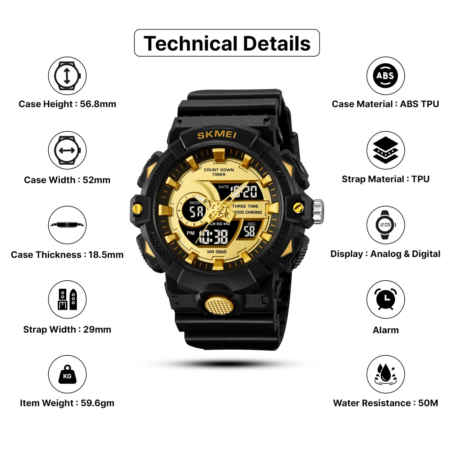Skmei  Analog-Digital Dial TPU Strap Watch for Men - 2225