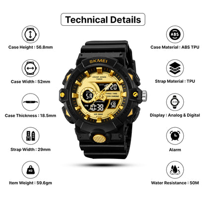 Skmei  Analog-Digital Dial TPU Strap Watch for Men - 2225