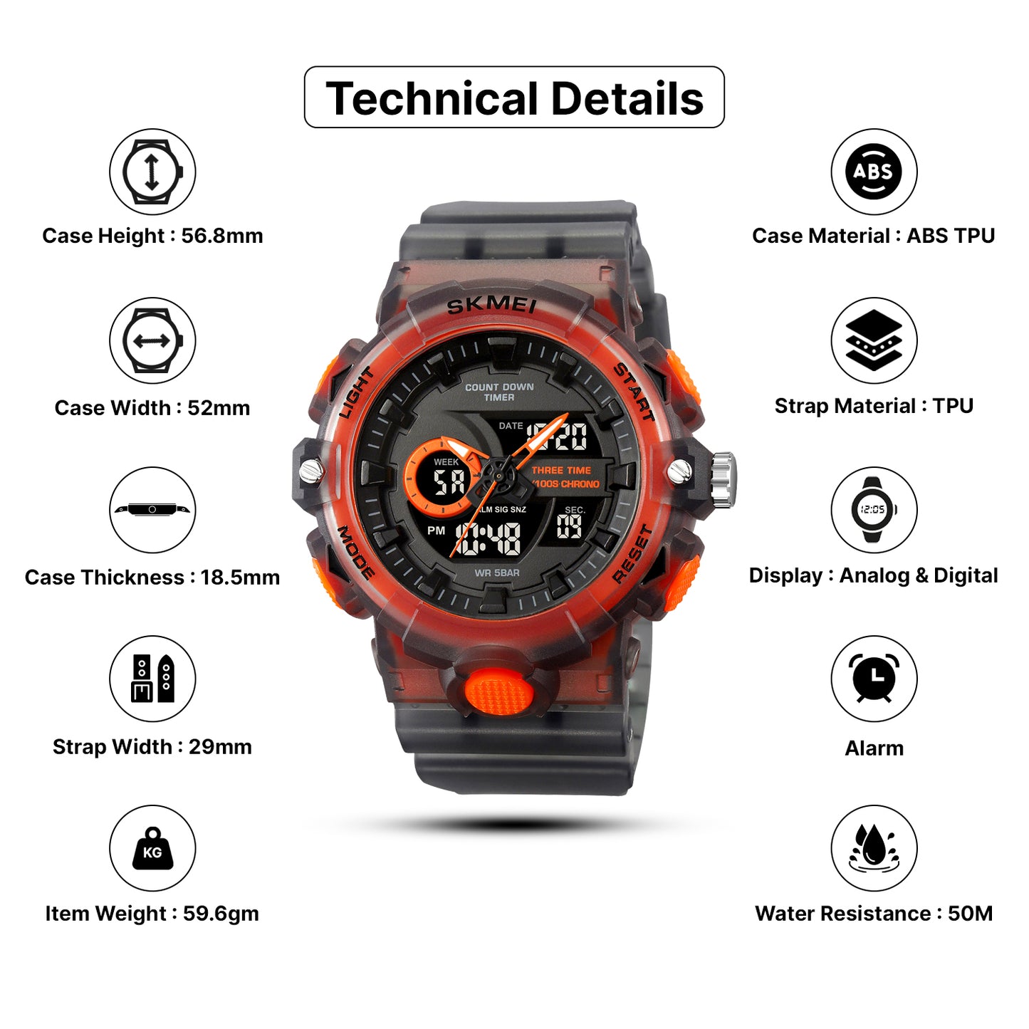 Skmei  Analog-Digital Dial TPU Strap Watch for Men - 2225