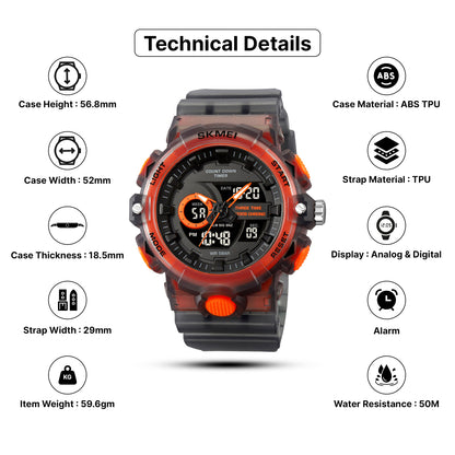 Skmei  Analog-Digital Dial TPU Strap Watch for Men - 2225