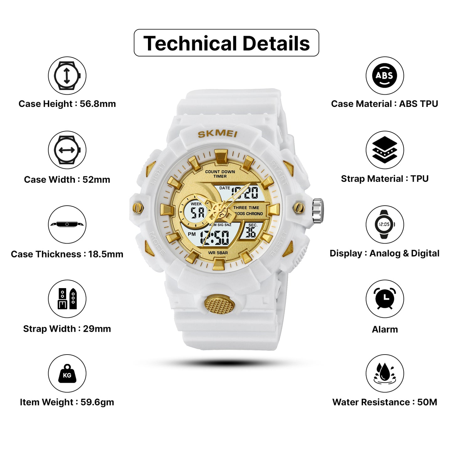 Skmei  Analog-Digital Dial TPU Strap Watch for Men - 2225