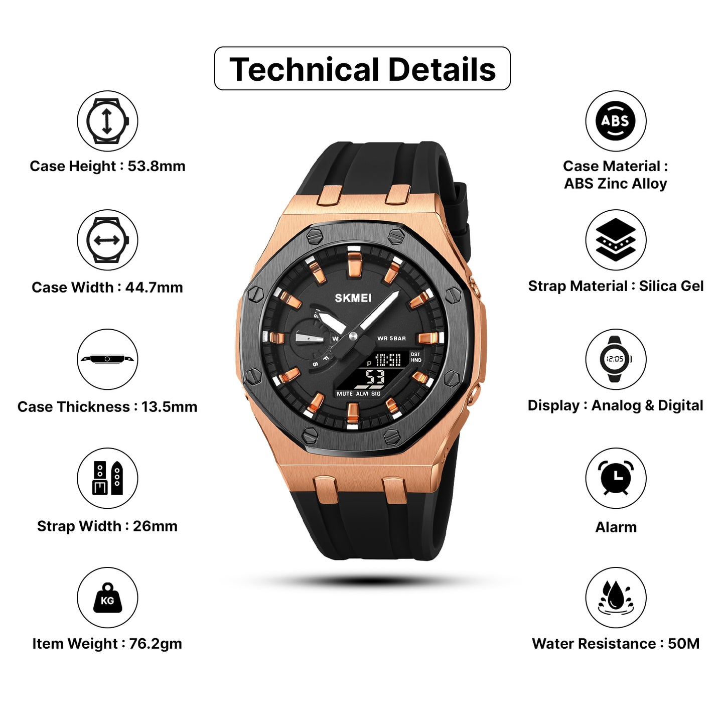 Skmei  Analog-Digital Dial Silica Gel Strap Watch for Men - 2243