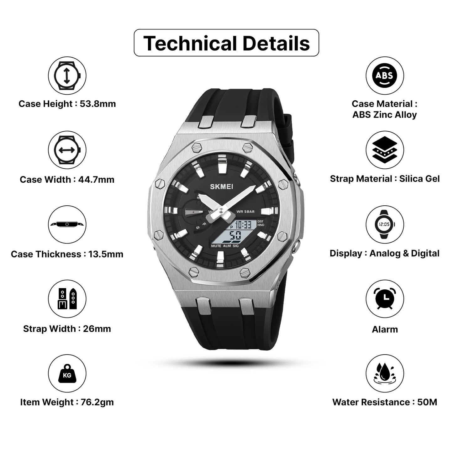 Skmei  Analog-Digital Dial Silica Gel Strap Watch for Men - 2243