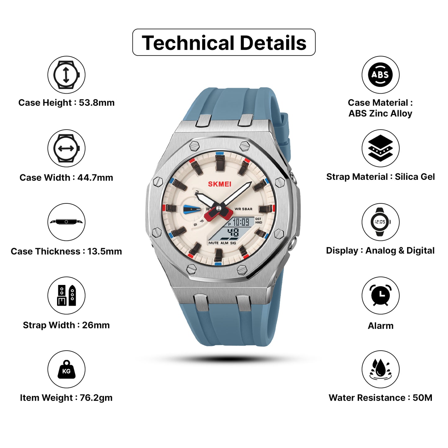 Skmei  Analog-Digital Dial Silica Gel Strap Watch for Men - 2243