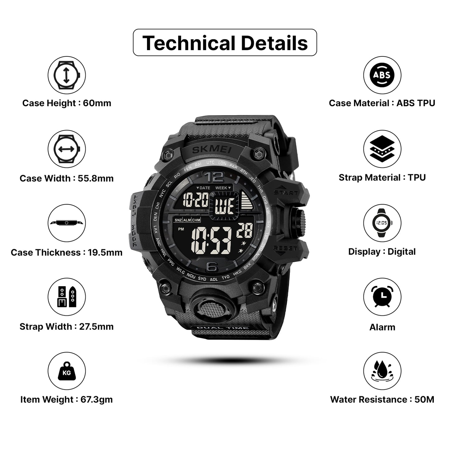 Skmei Digital Dial TPU Strap Watch for Men - 2245