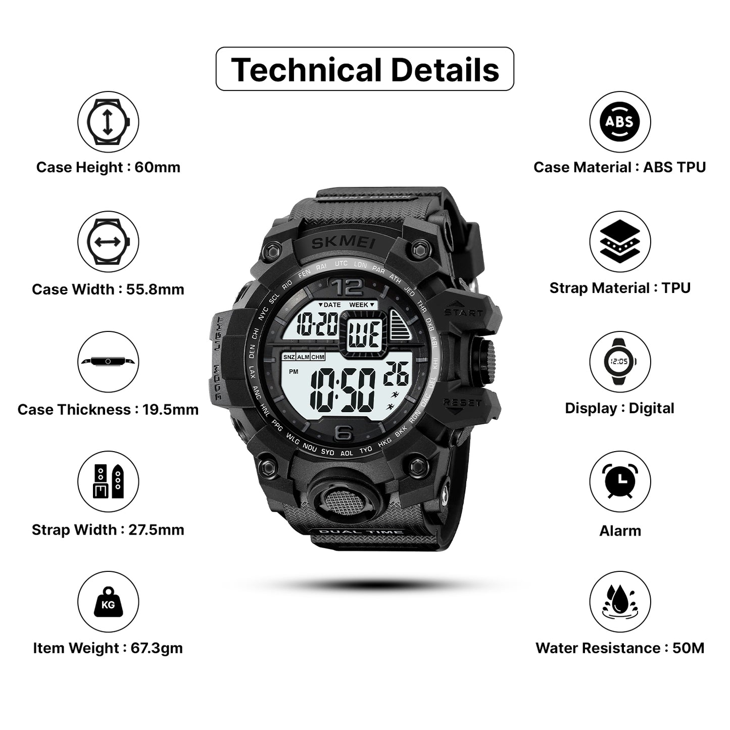 Skmei Digital Dial TPU Strap Watch for Men - 2245