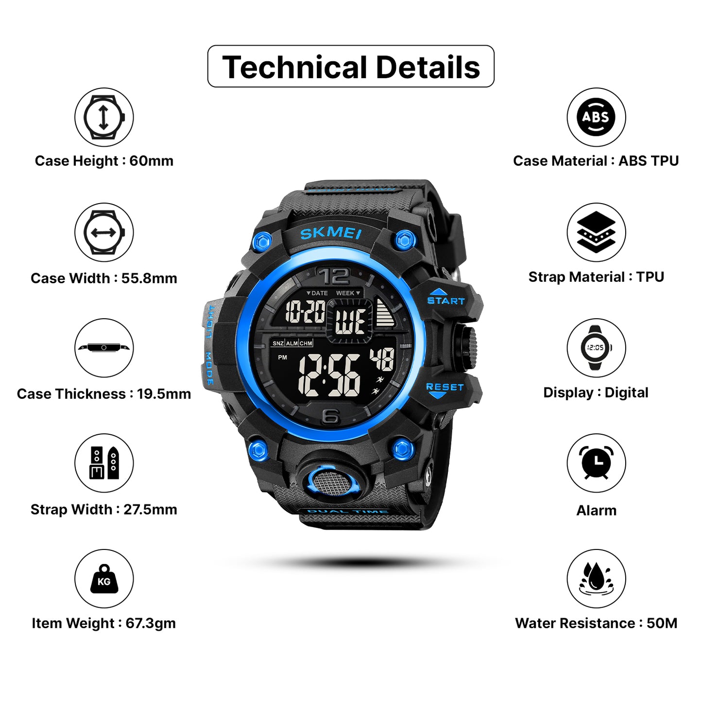 Skmei Digital Dial TPU Strap Watch for Men - 2245