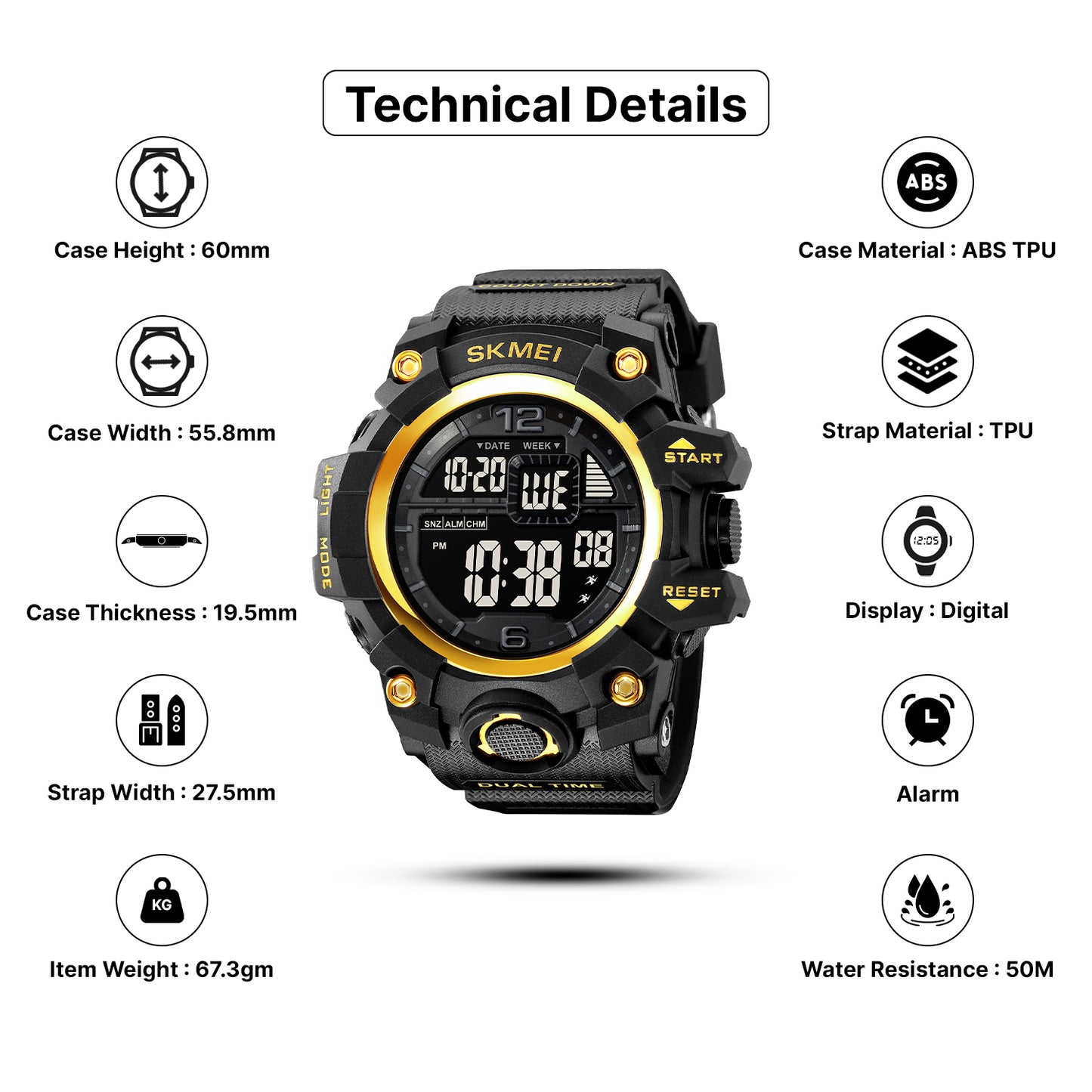 Skmei Digital Dial TPU Strap Watch for Men - 2245