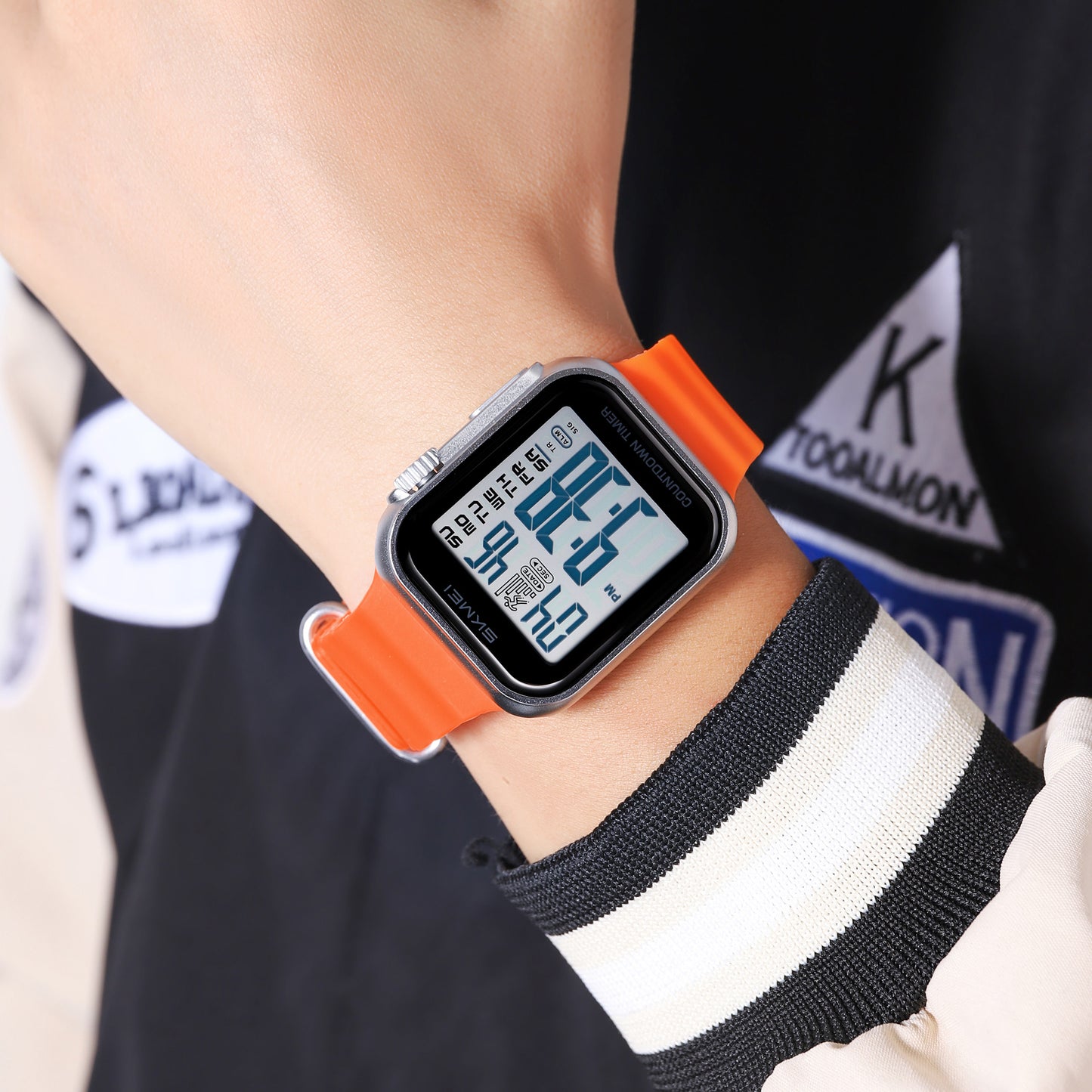 Square Digital Wrist Watch with Silicone Strap for men