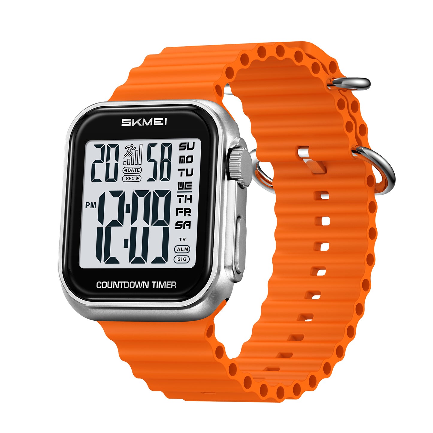 Square Digital Wrist Watch with Silicone Strap for men