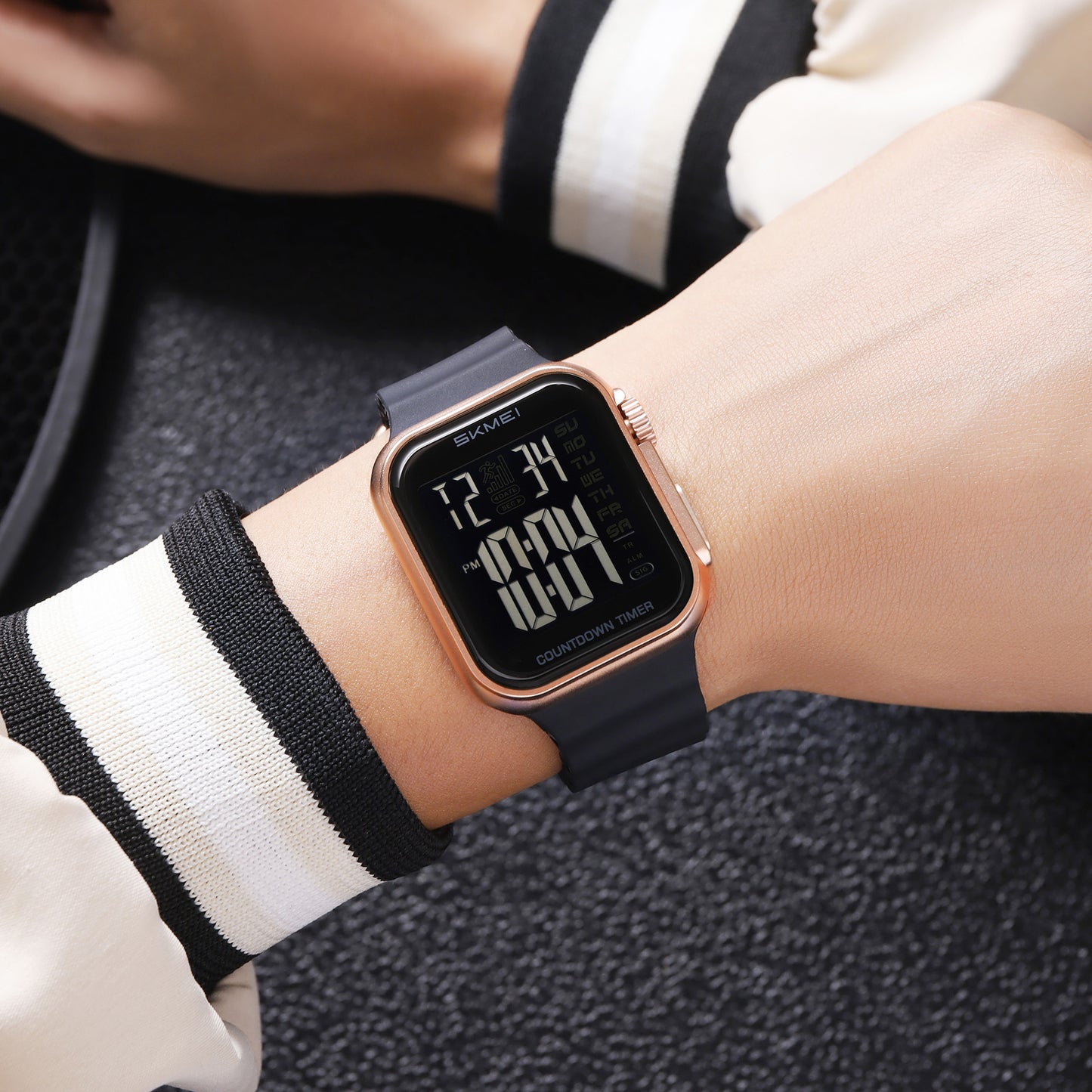 Square Digital Wrist Watch with Silicone Strap for men