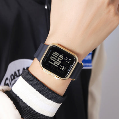 Square Digital Wrist Watch with Silicone Strap for men