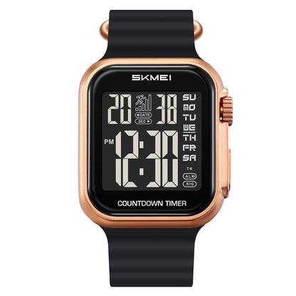 Square Digital Wrist Watch with Silicone Strap for men