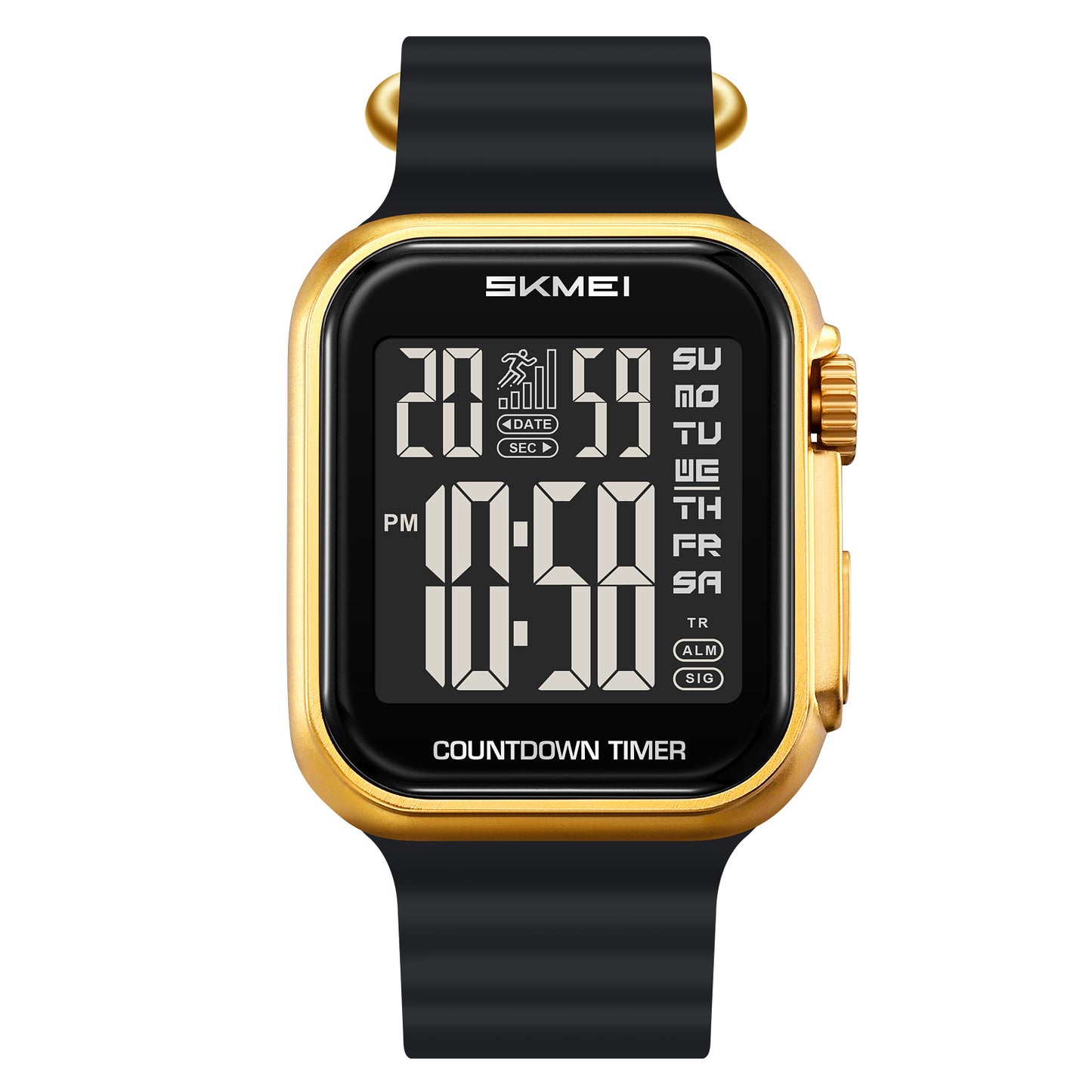 Square Digital Wrist Watch with Silicone Strap for men