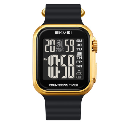 Square Digital Wrist Watch with Silicone Strap for men