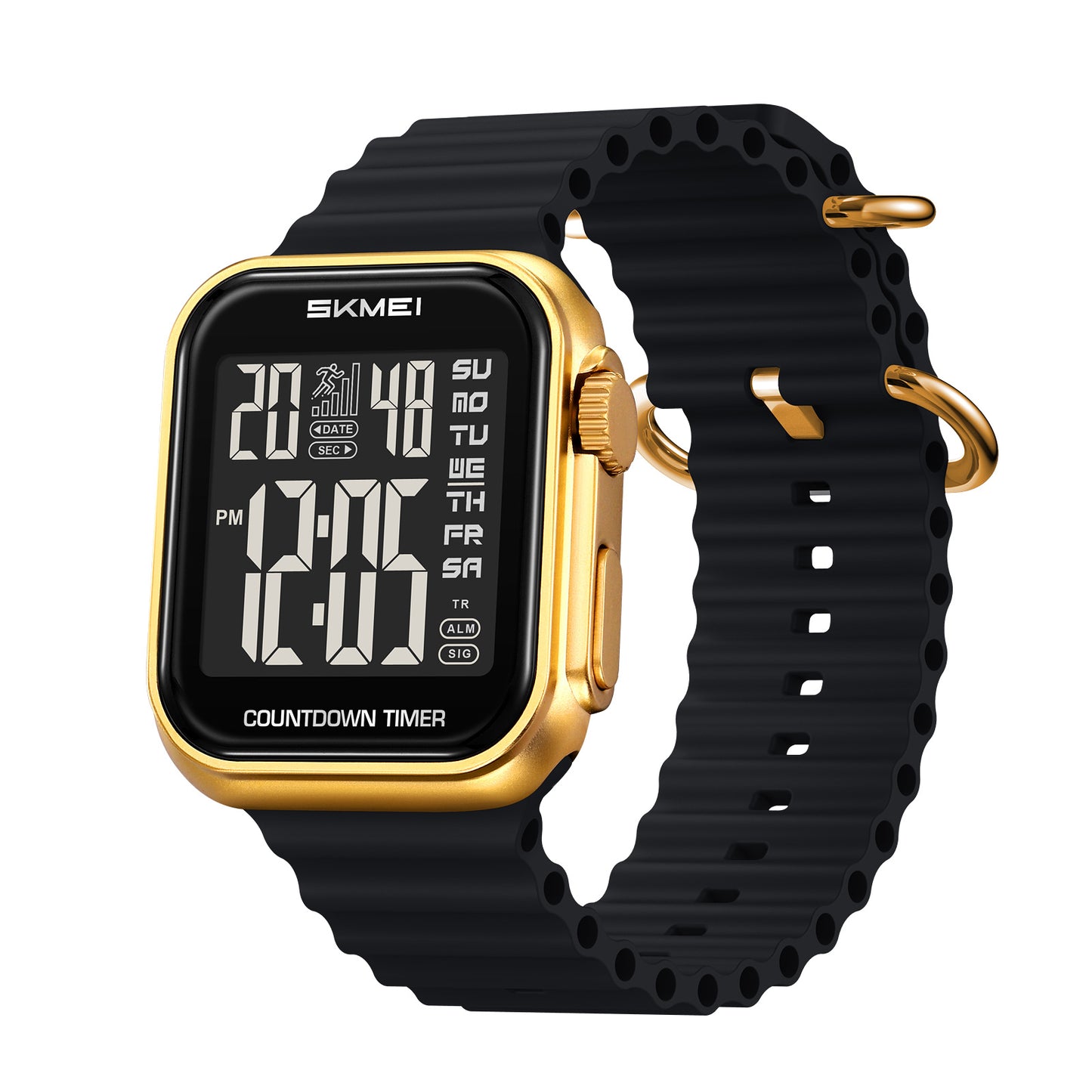 Square Digital Wrist Watch with Silicone Strap for men
