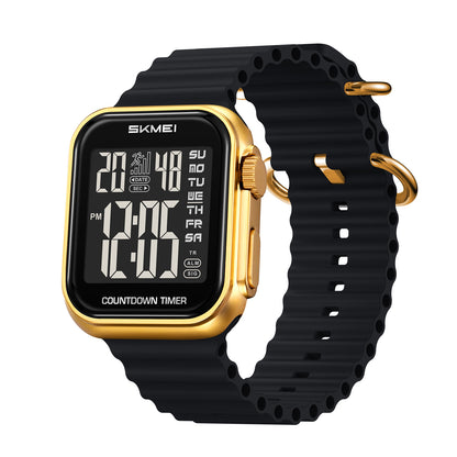 Square Digital Wrist Watch with Silicone Strap for men