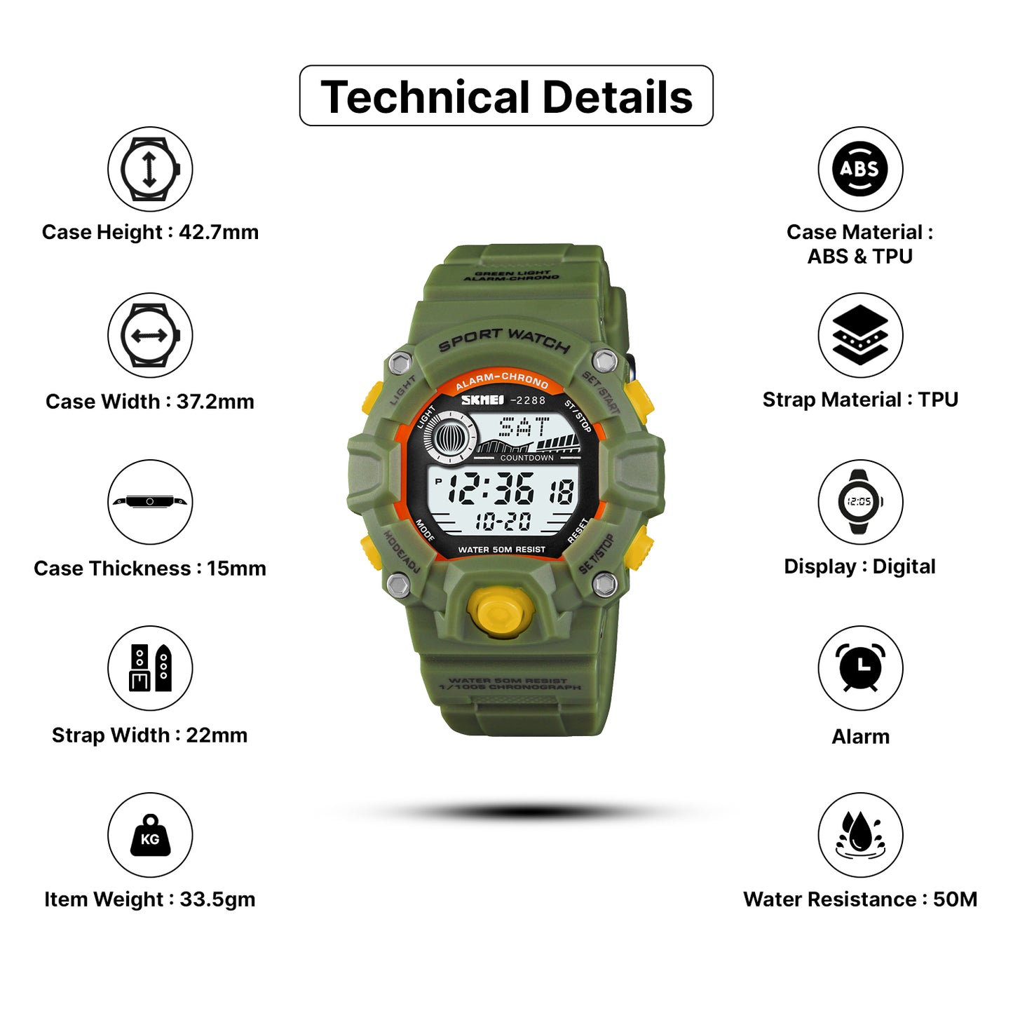 Skmei Digital Dial TPU Strap Watch for Kids - 2288