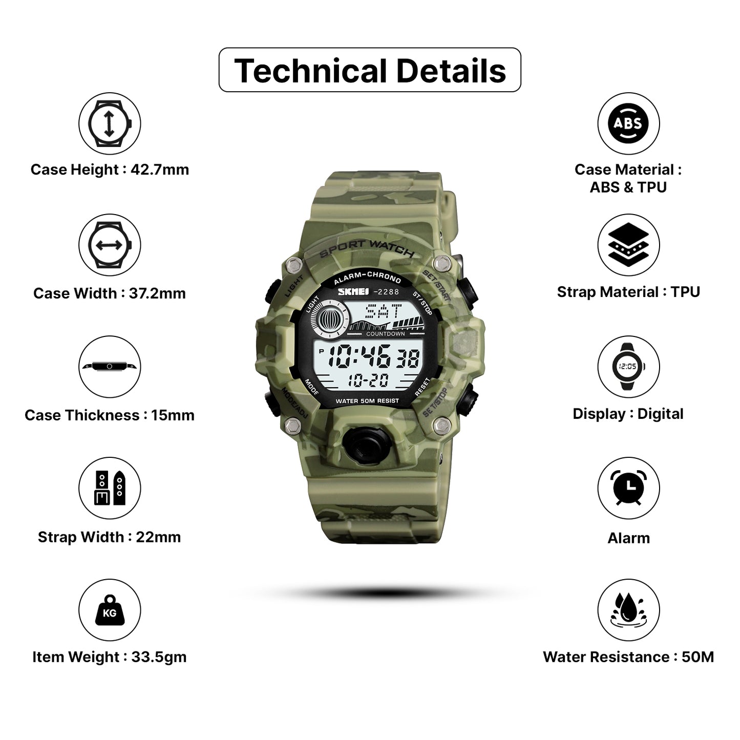 Skmei Digital Dial TPU Strap Watch for Kids - 2288