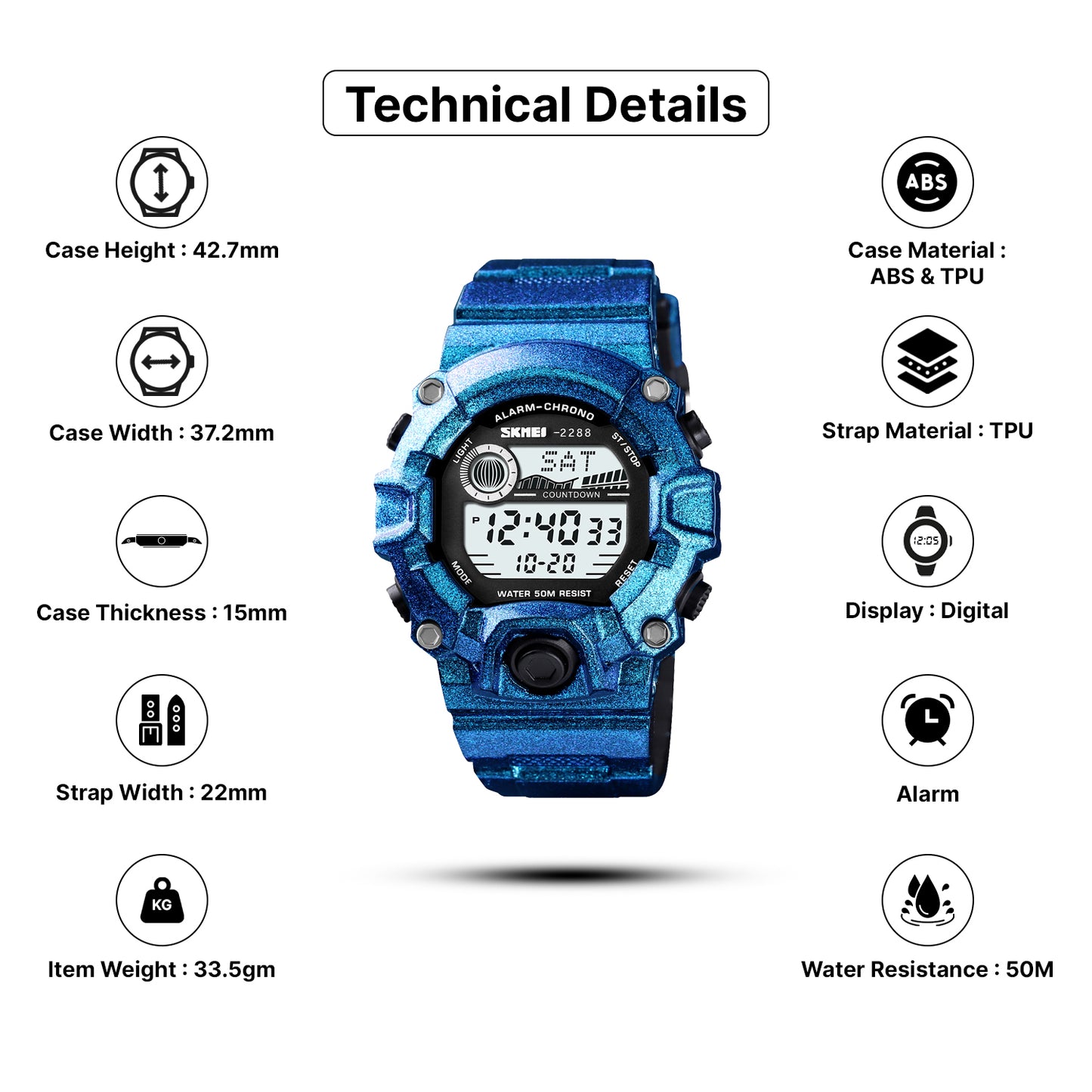 Skmei Digital Dial TPU Strap Watch for Kids - 2288