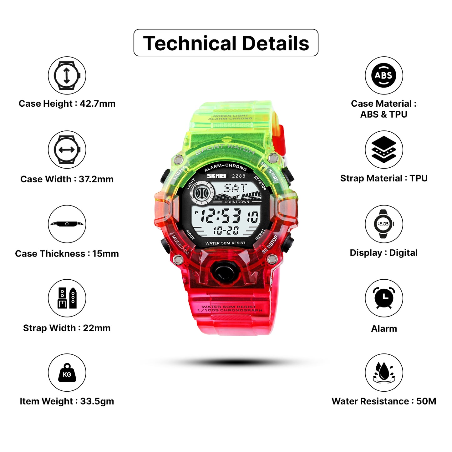 Skmei Digital Dial TPU Strap Watch for Kids - 2288
