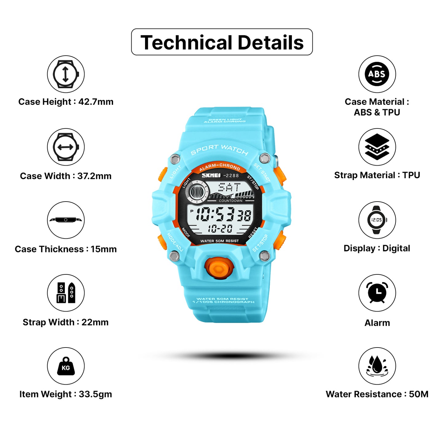 Skmei Digital Dial TPU Strap Watch for Kids - 2288